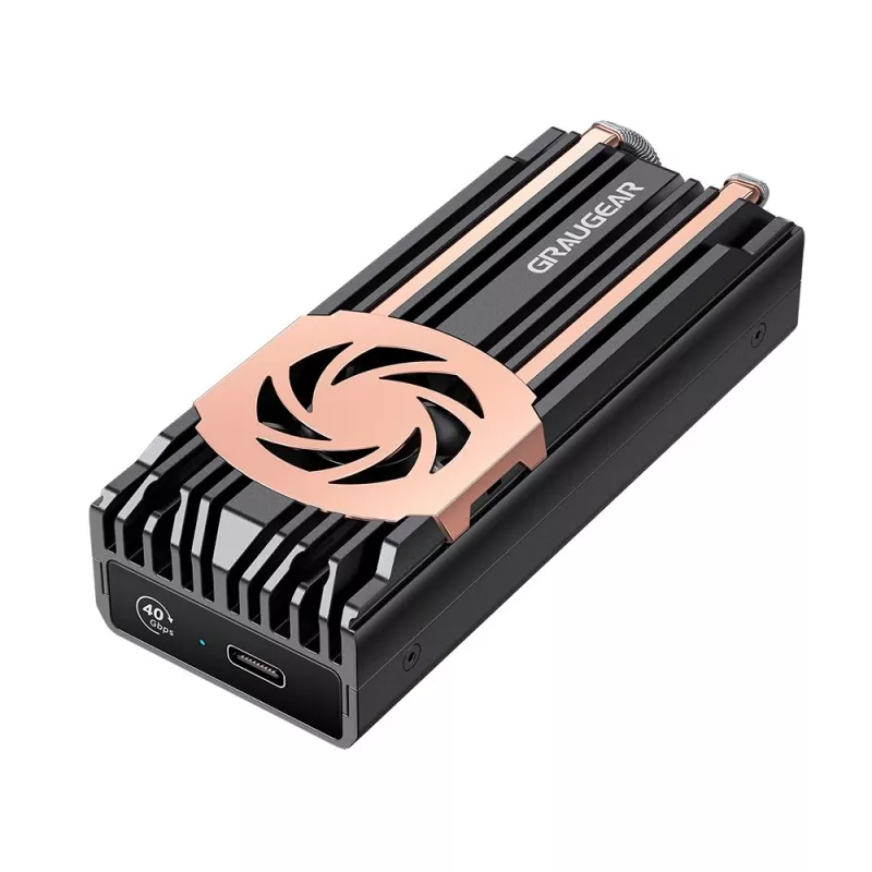 SSD korpusas GrauGear G-M2U4-40G-F — M.2, 1 diskas, USB4 Gen4, 40 Gbit/s, aliuminis, juodas