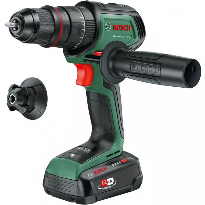 Belaidis smūginis gręžtuvas-suktuvas AdvancedImpact 18V-80 QuickSnap (žalias, 2x ličio jonų akumuliatorius 2,0 Ah + 4,0 Ah, nešiojimo dėklas, POWER FOR ALL ALIANCE)