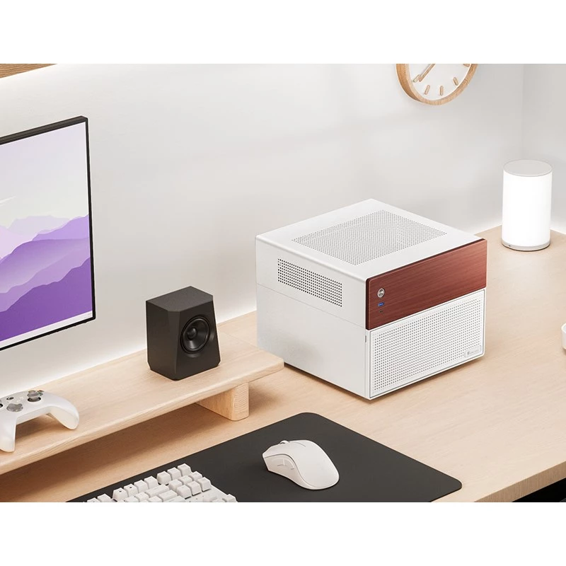 Mikro tornio kompiuterio korpusas Jonsbo N4 WHITE Mini-ITX su grūdintu stiklu