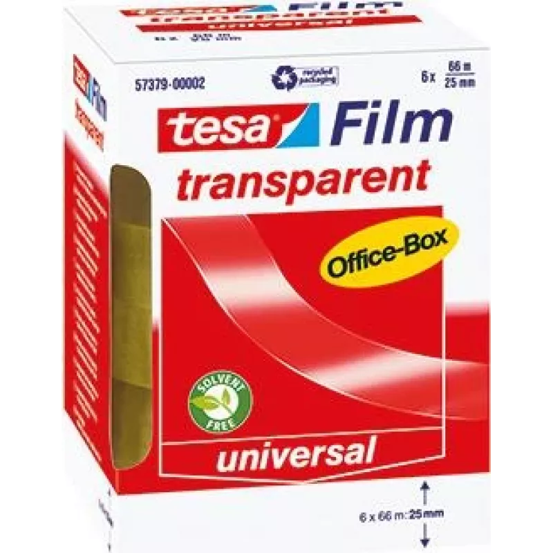tesafilm® permatoma, 6 rulonai, Office Box, 66m x 25mm (11640H)