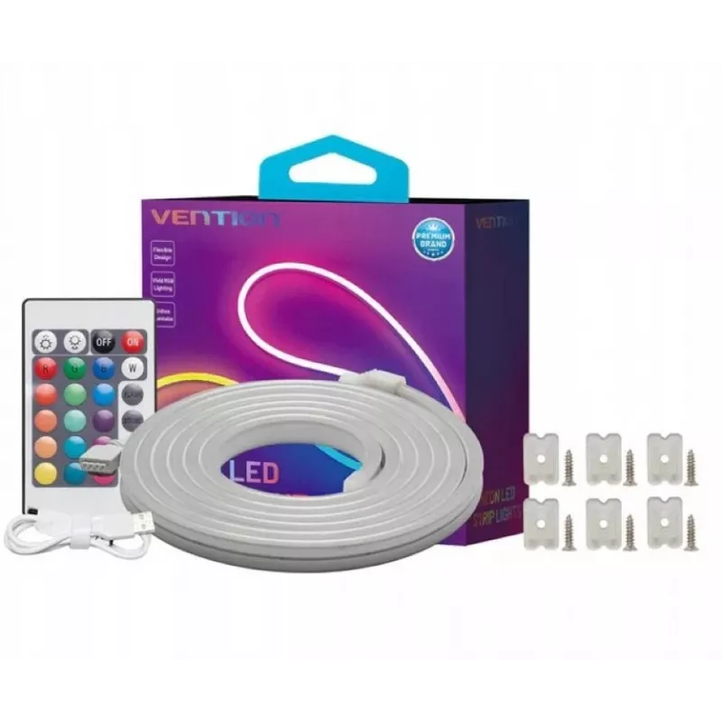 LED juostelė Vention PAEWH 2 m, maitinama per USB 5 V, RGB su IR nuotolinio valdymo pulteliu, tvirtinama dvipuse juosta