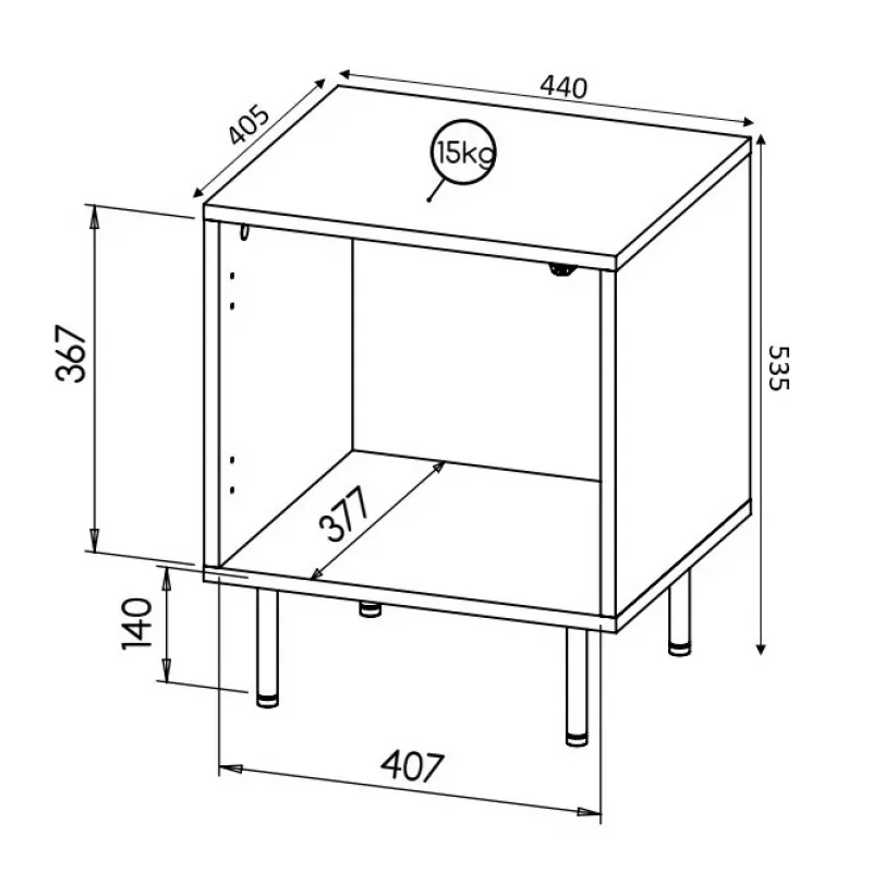 Naktinio staliuko rinkinys Cama Meble HOLE — 2 vnt., 44×40,5×53,5 cm, baltas matinis, MDF/medžio drožlių plokštė, 16 mm rėmas