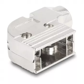 DELOCK D-Sub korpusas 9 kontaktų, kampuotas 90° laido apsauginis gaubtas, sidabrinis plastikas, 33×47×16 mm