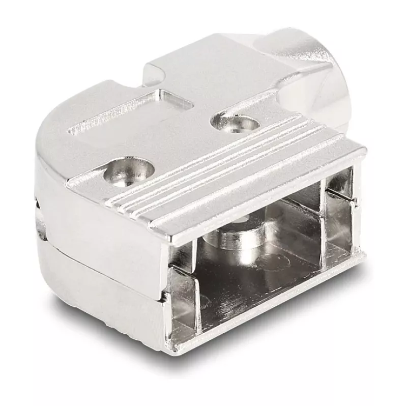 DELOCK D-Sub korpusas 9 kontaktų, kampuotas 90° laido apsauginis gaubtas, sidabrinis plastikas, 33×47×16 mm