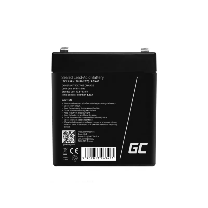 Green Cell AGM45 UPS baterija, sandari švino rūgšties (VRLA) 12 V 5,3 Ah