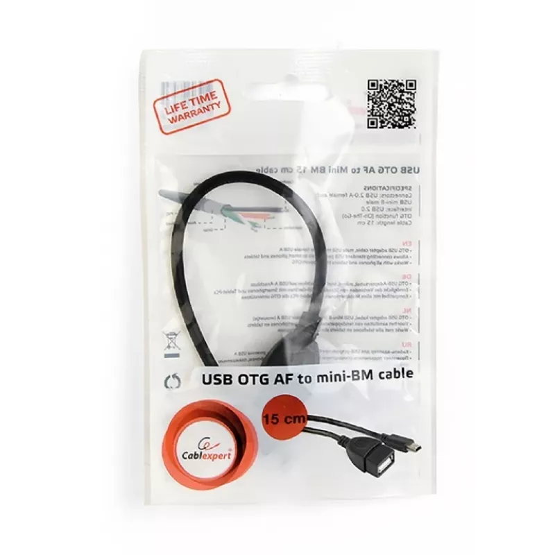USB OTG laidas Mini BM -> USB AF 15cm