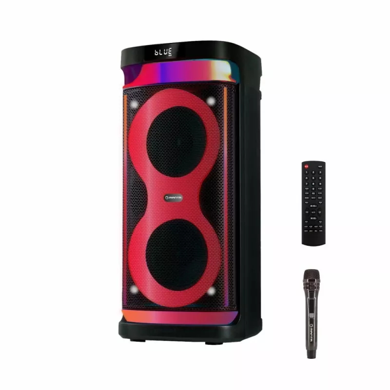 Nešiojamas garsiakalbis MANTA SPK0601B100, 100 W, Bluetooth, karaokė, belaidis mikrofonas, baterija, ekvalaizeris, disko apšvietimas