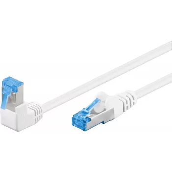 Goobay CAT 6A komutacinis kabelis 1x 90° kampu, S/FTP (PiMF), baltas, 2 m - fiksatoriaus skirtukas viršuje, LSZH be halogenų, varinis (51565)