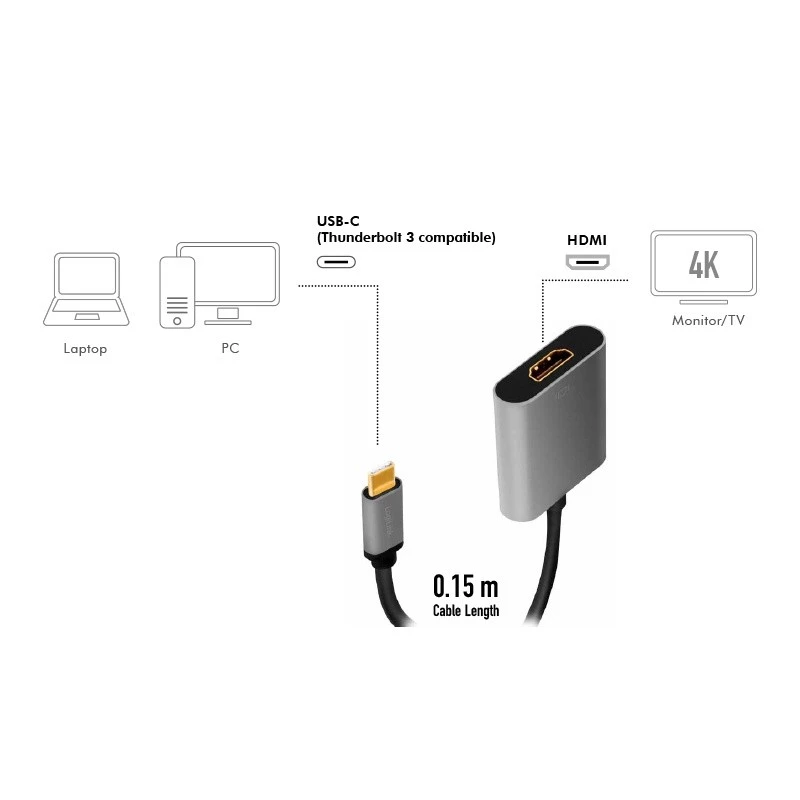 LogiLink CUA0103 USB 3.2 Gen1 Type-C į HDMI-A kabelis 0,15 m juodas pilkas