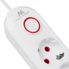 Maitinimo lizdų blokas MACLEAN MCE395 W — 5 lizdai, 3× USB A, 110–240 V kintamoji srovė, 2,1 A USB, maks. 2500 W, baltas, 1,5 m laidas