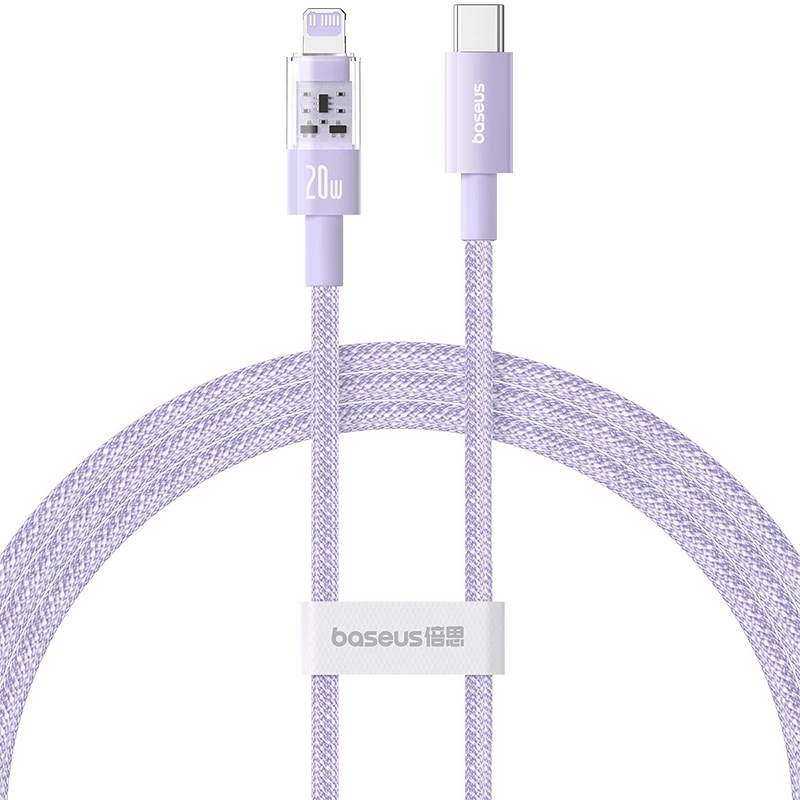 USB-C į Lightning greito įkrovimo laidas Baseus Gem 1 m 20 W violetinis, nailono apvalkalas, 7 kontaktų Lightning