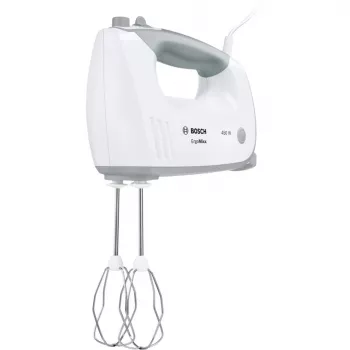 Rankinis plaktuvas Bosch MFQ36400 — 450 W, 5 greičiai, turbo, 1,3 m laidas, pilka/baltas