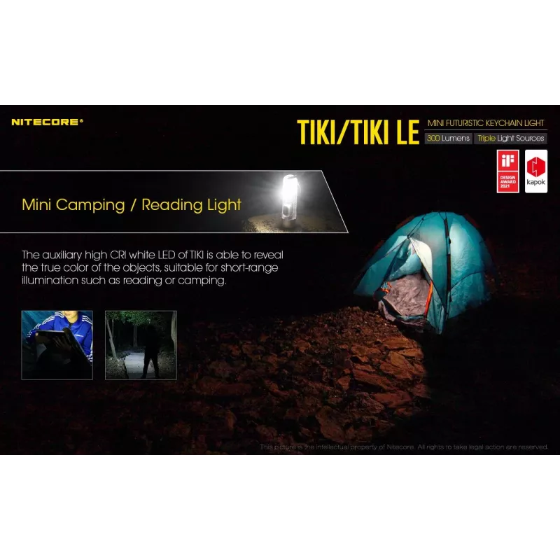 Rankinis žibintuvėlis Nitecore TIKI LE — 300 lm, USB-įkraunamas, polikarbonatas, IP66, atsparus smūgiams, 10,5 g, 55 mm, juodas