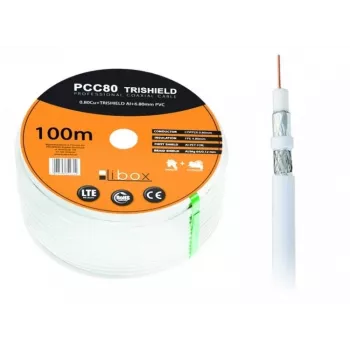 Bendraašis kabelis LIBOX PCC80 RG-6/U 100 m, FEP apvalkalas, 0,8 mm vario laidininkas, aliuminio ekranas, baltas