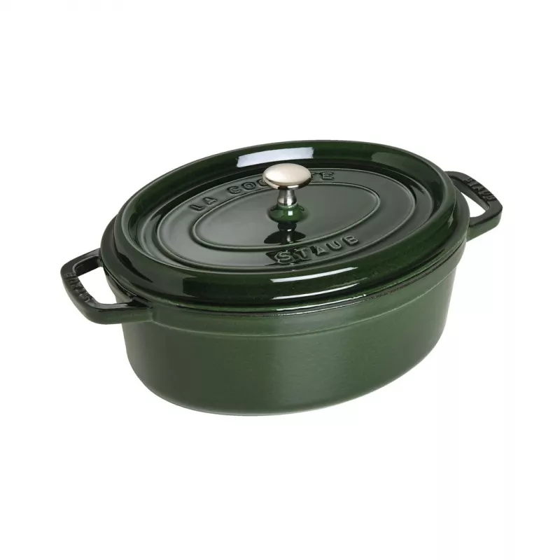 Staub La Cocotte 33 cm ovalus ketaus puodas, Bazilikų žalios spalvos