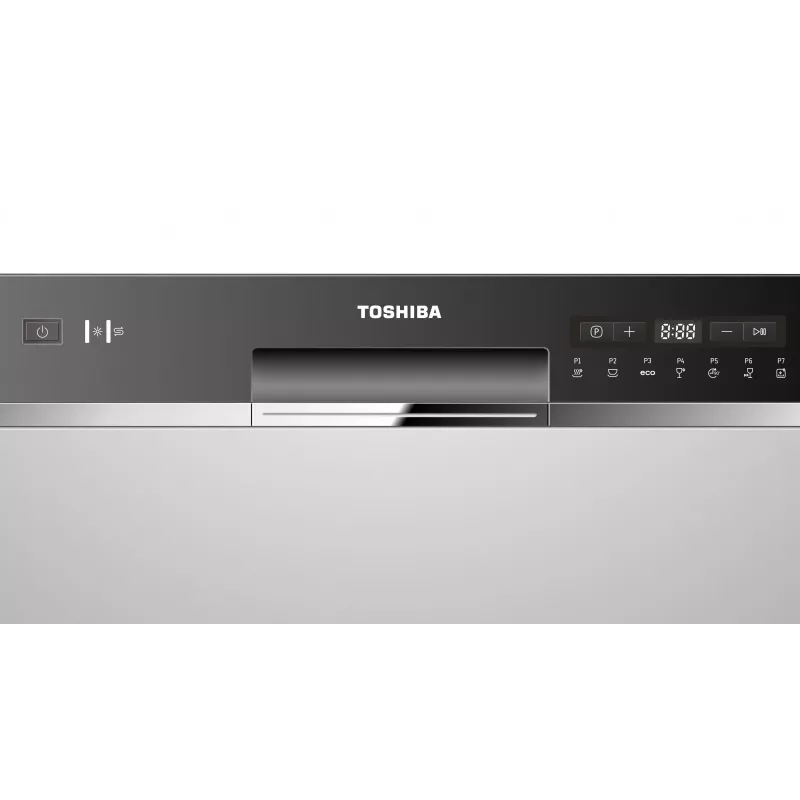 Įmontuojama indaplovė Toshiba DW-08T2EE(S)-PL — 8 vietų komplektai, F energijos klasė, 49 dB, 55×59×50 mm
