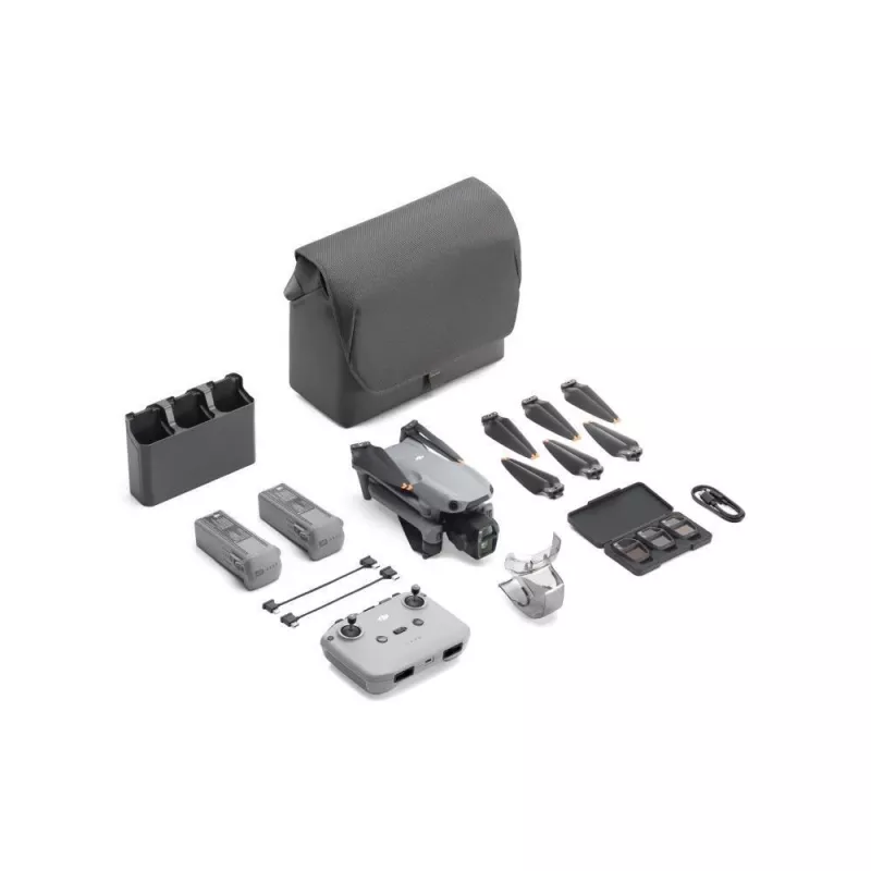 Kvadrokopteris DJI Air 3s — 4 rotorių dronas, 50 MP kamera, 3840×2160 vaizdo įrašas, 27 m/s, 32 000 m nuotolis, 4276 mAh baterija, 42 GB vidinė atmintis, pilka