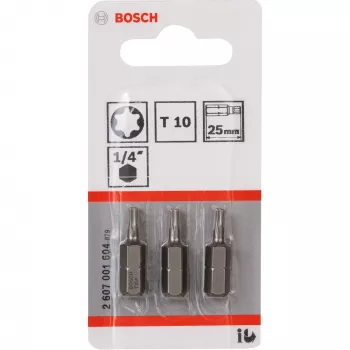 Bosch atsuktuvų antgalis ypač kietas, 3 vnt., Torx, T10, plienas, T10, 25 mm