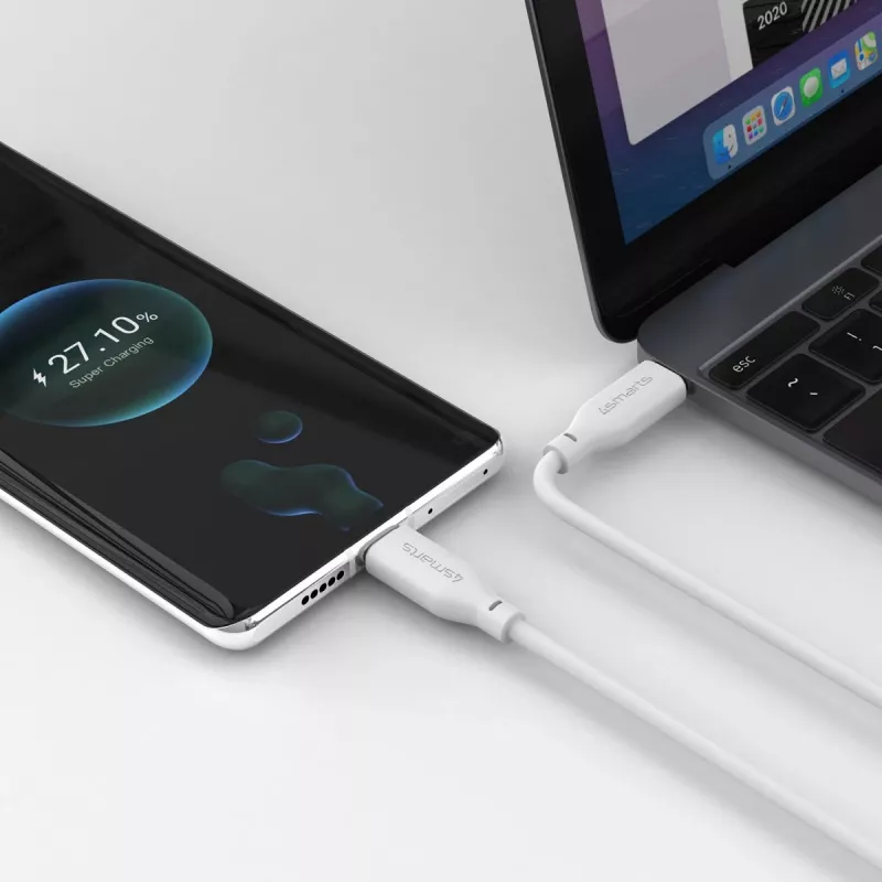 4smarts USB-C / USB-C silikoninis kabelis High Flex 60W 1,5m baltas