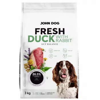 Šunų ėdalas John Dog Adult Fresh Duck with Rabbit — sausas ėdalas 3 kg