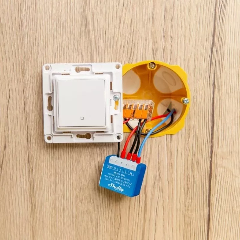 Išmanioji relė Shelly Qubino Wave 1 Mini belaidė 110–240V, 8A AC / 5A DC, 868,4 MHz, vidaus, mėlyna