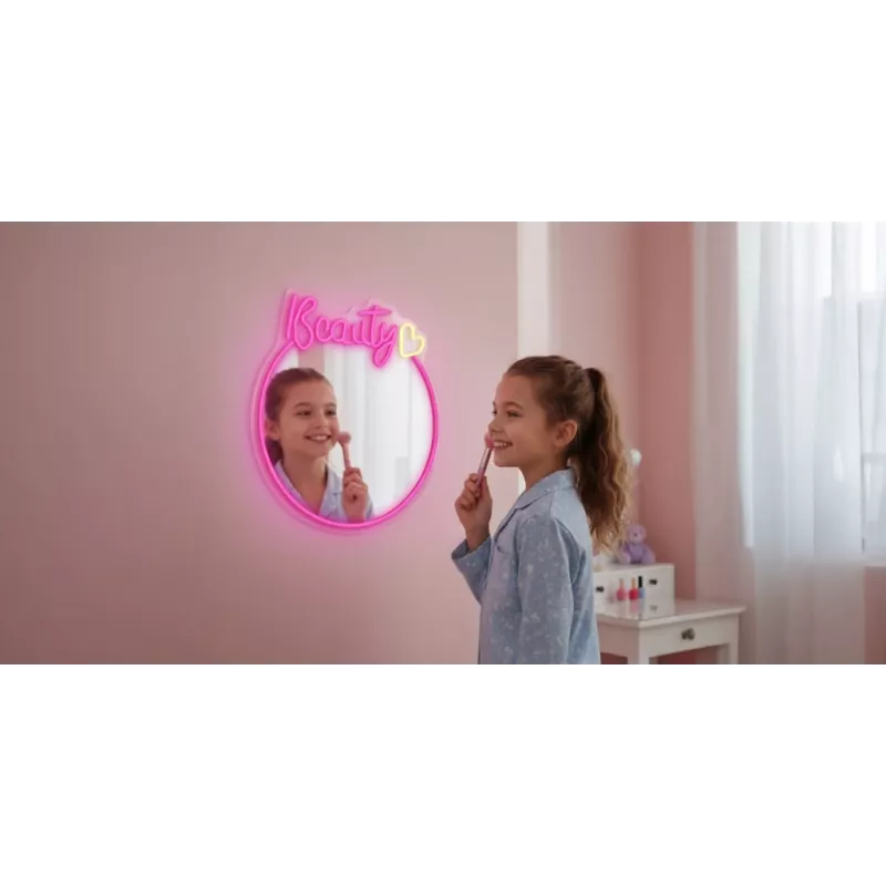 LED neoninė veidrodžio lemputė MANTA MASNL130PK Style Neon Lights BEAUTY, rožinis akcentas, dekoratyvinis veidrodžio apšvietimas