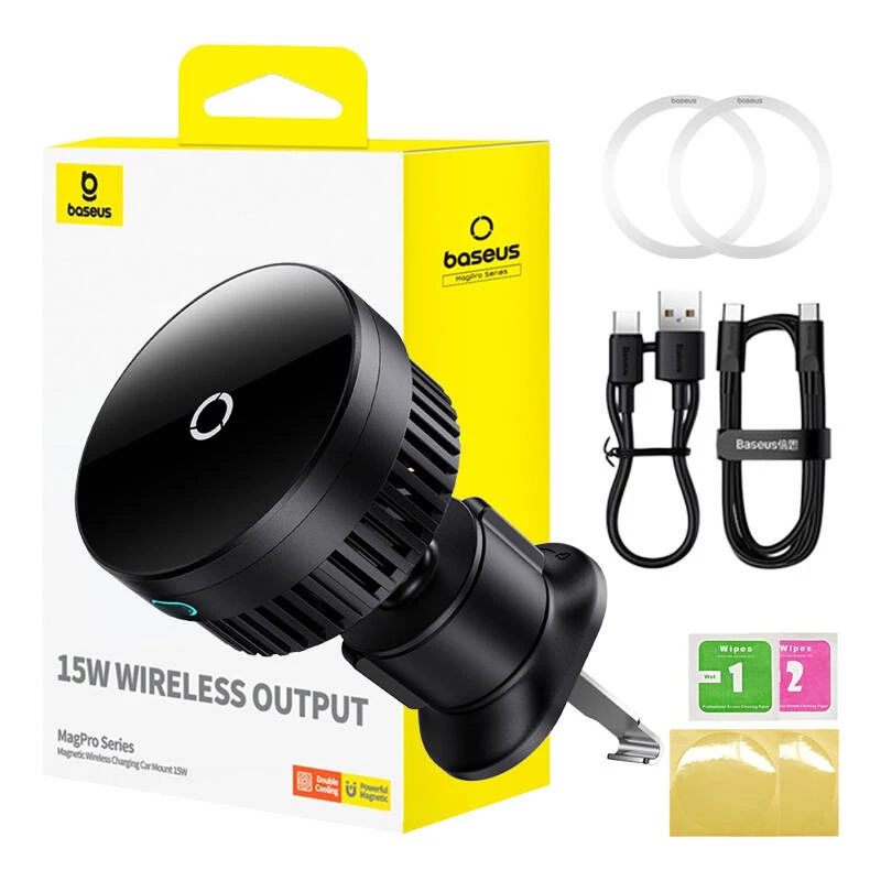 Magnetinis automobilinio telefono laikiklis Baseus MagPro 15W (juodas)