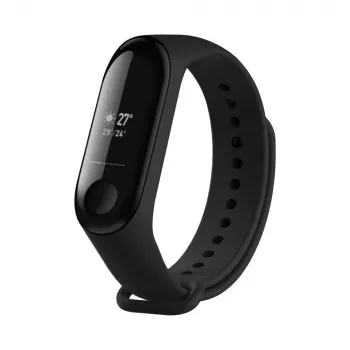 Silikoninis dirželis FIXED, skirtas Xiaomi Mi Band 3/4 – juodas, pakaitinis lankstus patvarus silikoninis