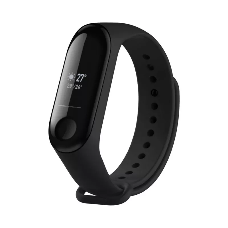 Silikoninis dirželis FIXED, skirtas Xiaomi Mi Band 3/4 – juodas, pakaitinis lankstus patvarus silikoninis