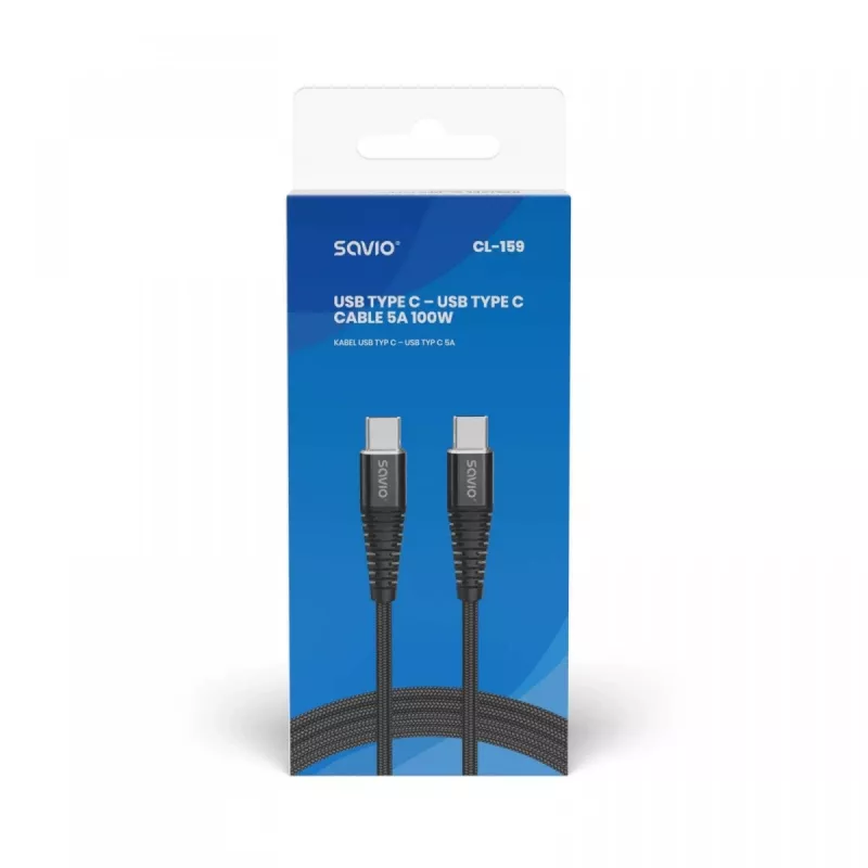 USB C į USB C laidas SAVIO CL-159 1 m, USB 2.0 (480 Mbit/s), juodas, 2.1 A