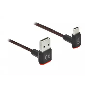 USB laidas DeLOCK EASY-USB 2.0 Type-A kištukas į Type-C patinas kampinis 0,2 m juodas