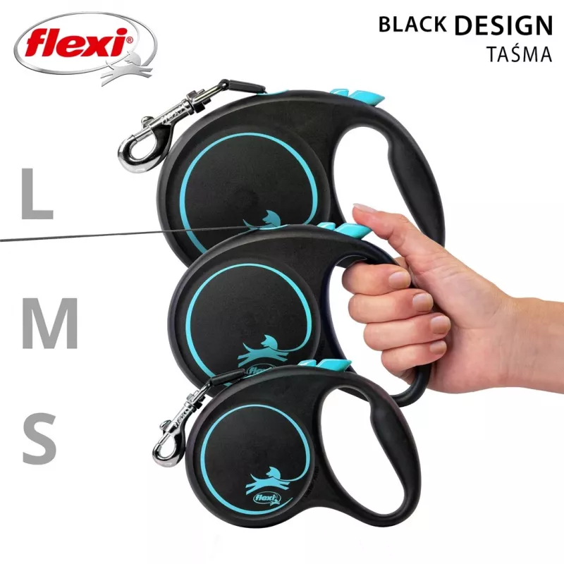 Ištraukiamas šunų pavadėlis Flexi flexi Juoda Design M — 5 m ilgio, juostinis, maks. apkrova 25 kg, ergonomiška rankena