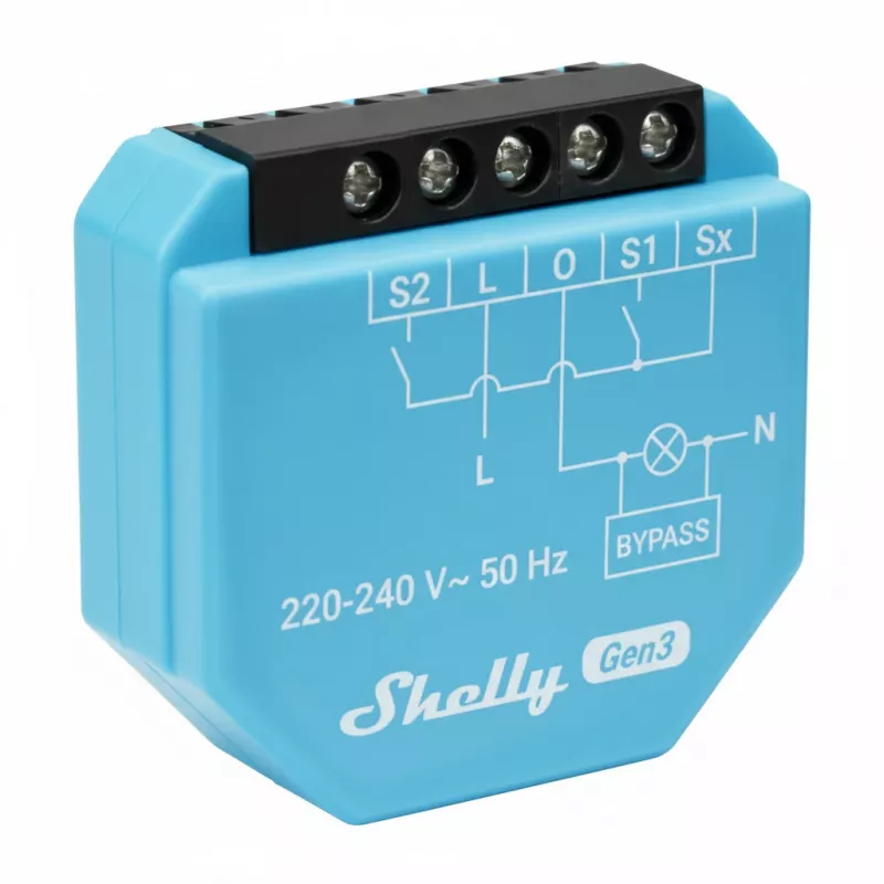 Ant DIN bėgelio montuojamas dviejų relių modulis Shelly 2L Gen3, 2 kanalai, Wi‑Fi / Bluetooth, 220–240 V kintamoji srovė, 50 Hz, plastikinis korpusas