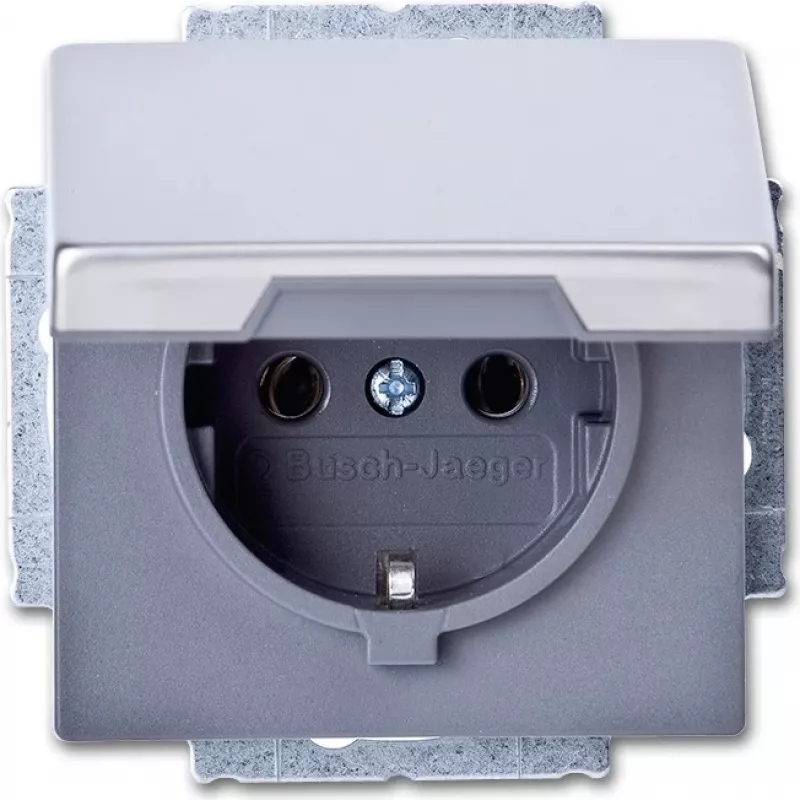 BUSCH JAEGER 2018-0-1490 - CEE 7/3 - 2P+E - Pilka - Nerūdijantis plienas - 250 V - 16 A