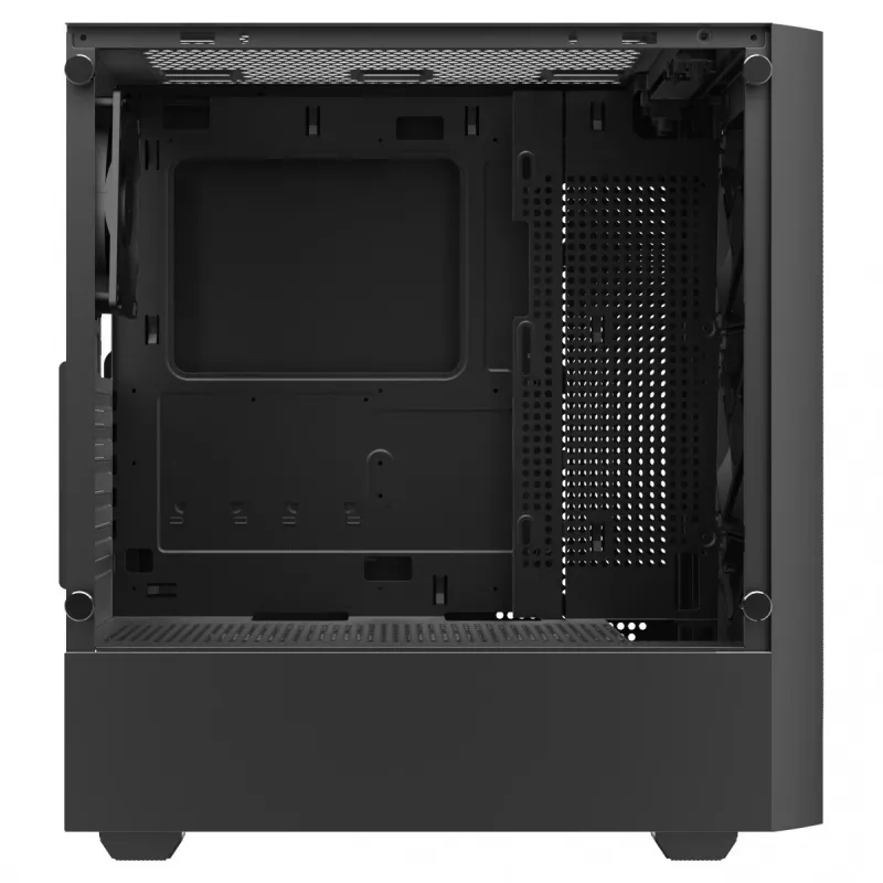 Kompiuterio korpusas SAVIO Noctis Flow — Cube Mini‑ITX/Micro‑ATX/ATX, 3x120mm priekyje, 1x120mm gale, 2x3.5 colio + 3x2.5 colio lizdai, grūdintas stiklas