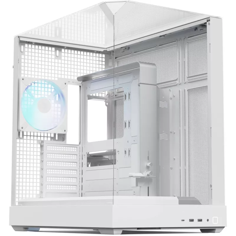 APNX Tower case V2 — balta, trys grūdinto stiklo plokštės