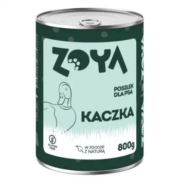 Šlapias šunų maistas ZOYA su antiena 800 g skardinė — visavertis suaugusių šunų ėdalas, 75% drėgmės, 10,5% baltymų, 7,5% riebalų