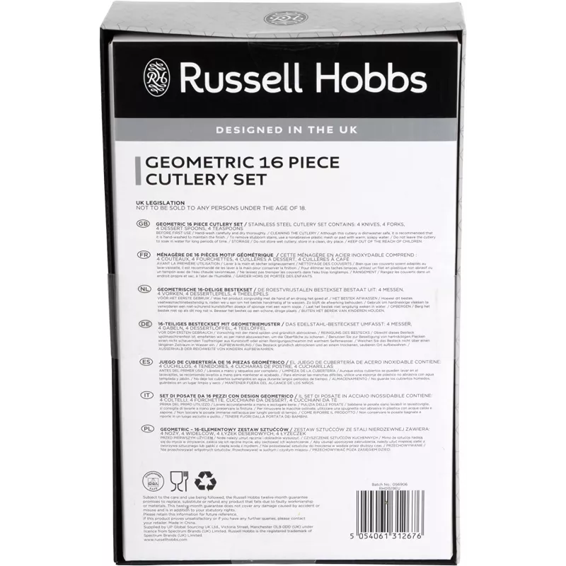Stalo įrankių rinkinys Russell Hobbs RH01519EU7 16 vnt. geometrinis dizainas, nerūdijantis plienas