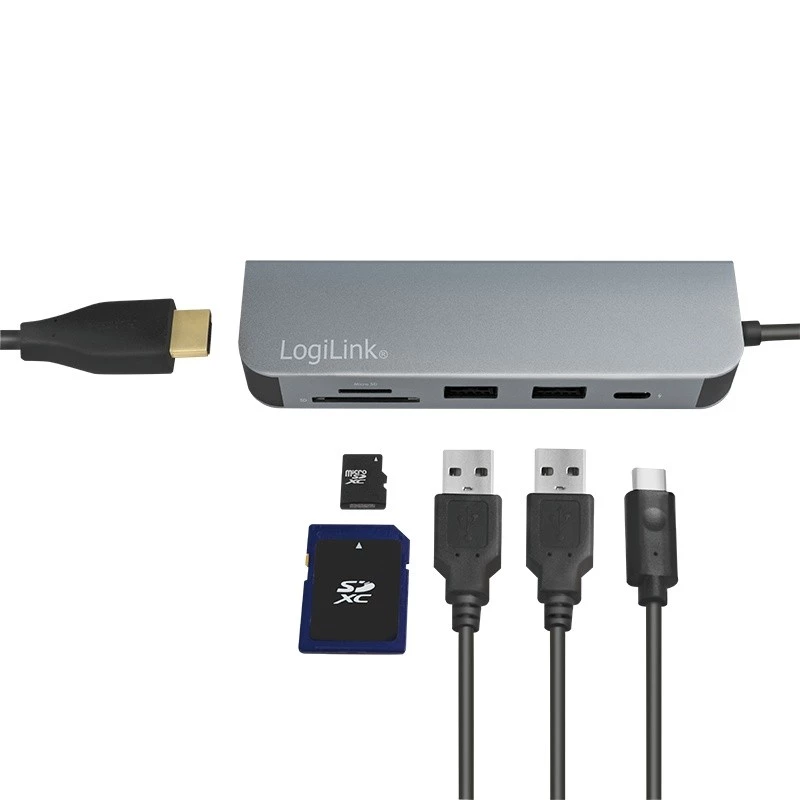 LogiLink UA0343 USB-C daugiafunkcis šakotuvas, aliuminis, USB 3.2 2-os kartos, įvairių