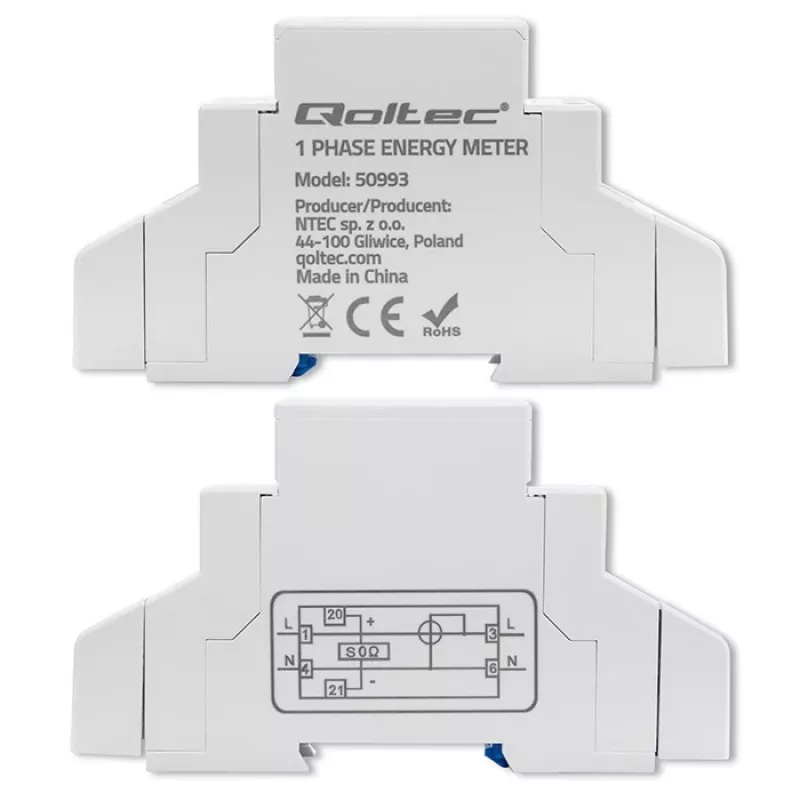 Vienfazis elektroninis skaitiklis QOLTEC 50993 230V 30A
