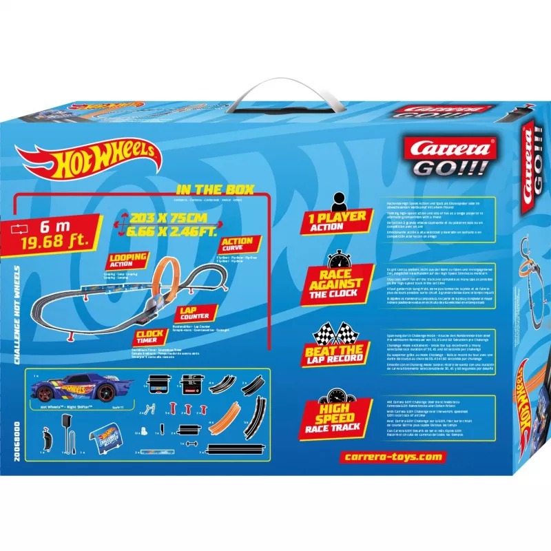 Slotų lenktynių trasos rinkinys CARRERA GO!!! Challenge Hot Wheels 20068000 mastelis 1:43