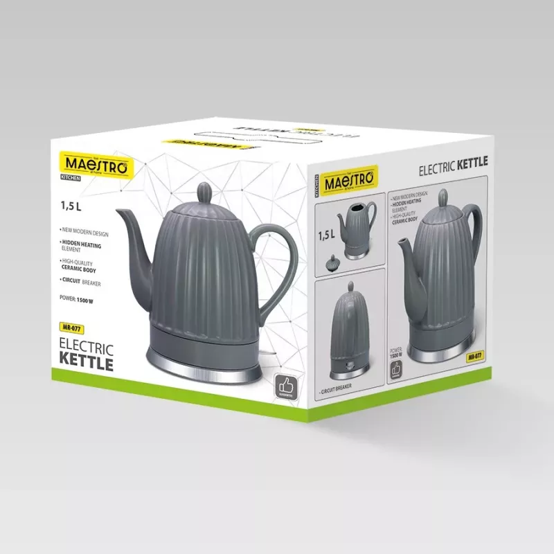 Elektrinis virdulys Maestro MR-077, 1,5 l, 1500 W, keramikinis korpusas, pilkas