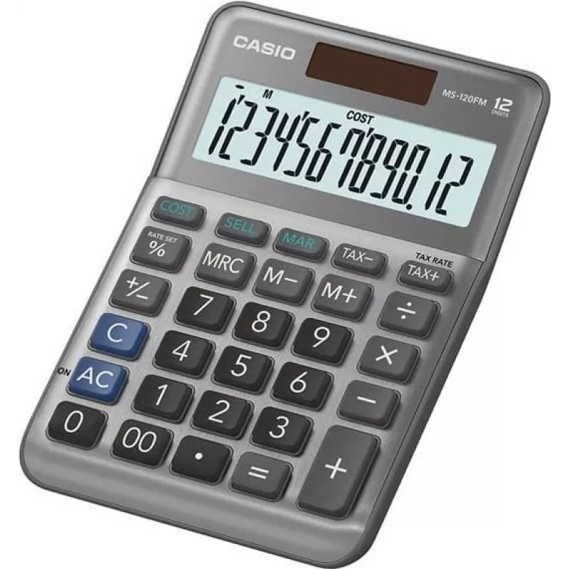 Stalinis skaičiuotuvas Casio MS-120FM Basic juodas 12 skaitmenų mokesčiams ir pelnui