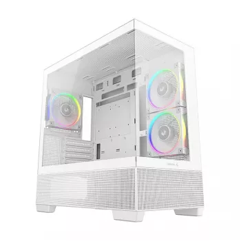 PC Midi Tower korpusas DeepCool CG380 3F WH — Baltas, 235×437×451 mm, palaiko 2,5 colio/3,5 colio, maitinimo blokas apačioje, 3x 120 mm ventiliatoriai sumontuoti