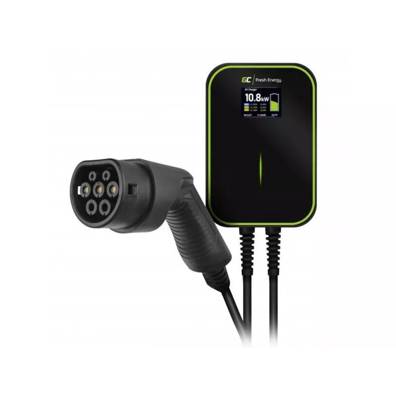 Elektrinio automobilio įkrovimo stotelė Green Cell EV14 22 kW juoda aliuminė, skirta montuoti ant sienos