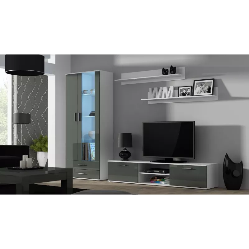 Cama TV stovas SOHO 180 baltas/pilkas blizgus