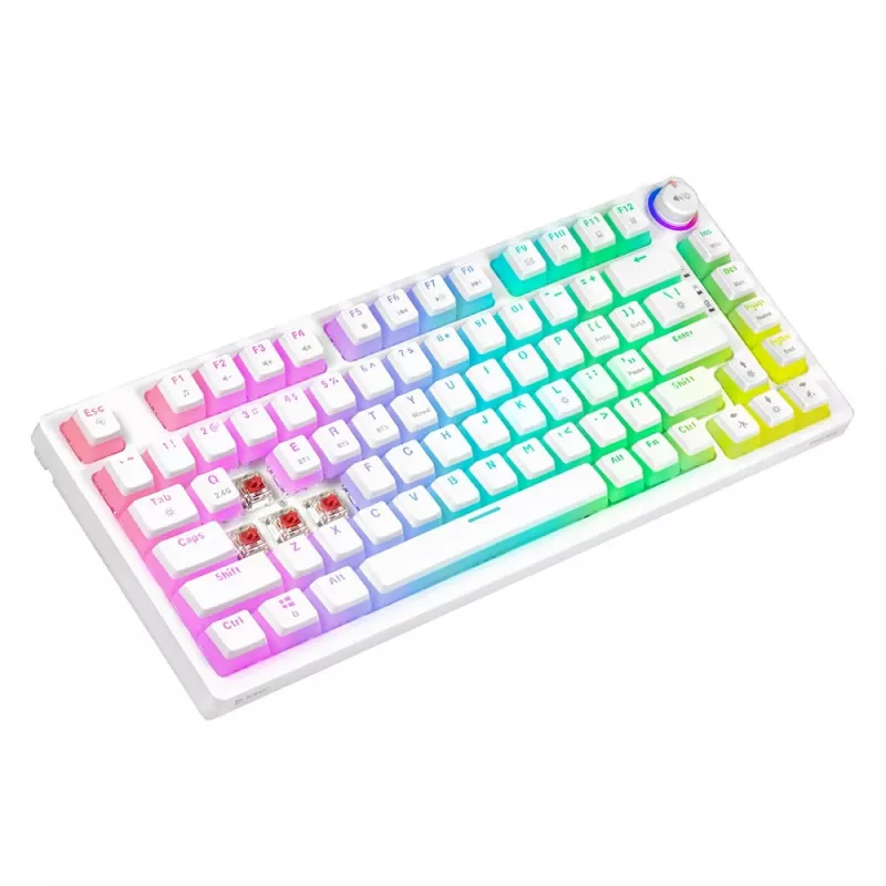 Žaidimų klaviatūra Savio Phenix WHITE GAT RED PUD Laidinė Belaidė USB Bluetooth RGB LED