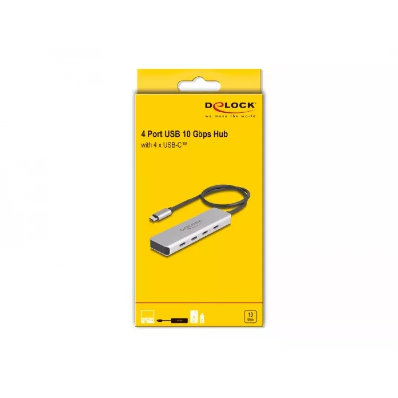 DeLOCK USB Type-C šakotuvas 10 Gbps 4 prievadai aliuminis pilkas