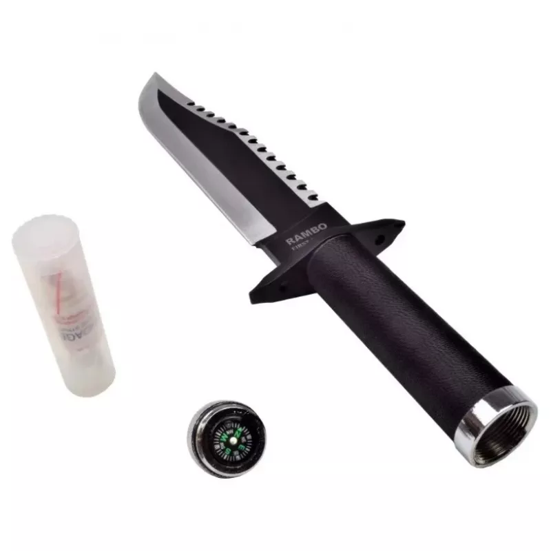 Fiksuotas išgyvenimo peilis cinema classic CC-H2 — 400 mm bendras ilgis, 250 mm plieninė geležtė, lygi ir dantyta, juoda rankena, su odinėmis makštimis