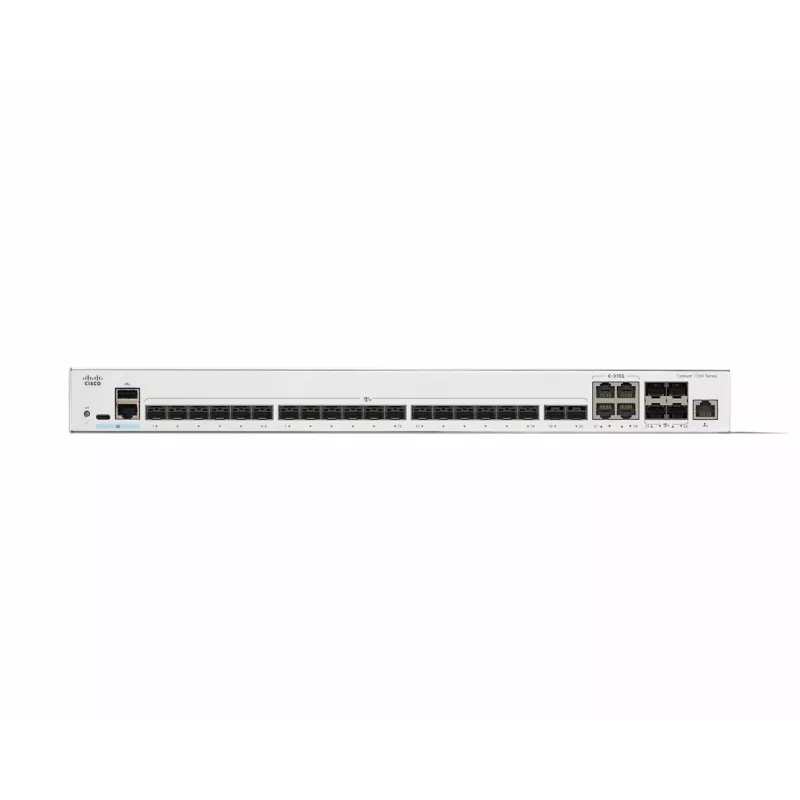 Tinklo komutatorius Cisco Catalyst C1300-24XS valdomas L2/L3, 480 Gbit/s komutavimo talpa, RJ-45/USB-C konsolė, 16 000 MAC lentelė, pilkas, 4,15 kg